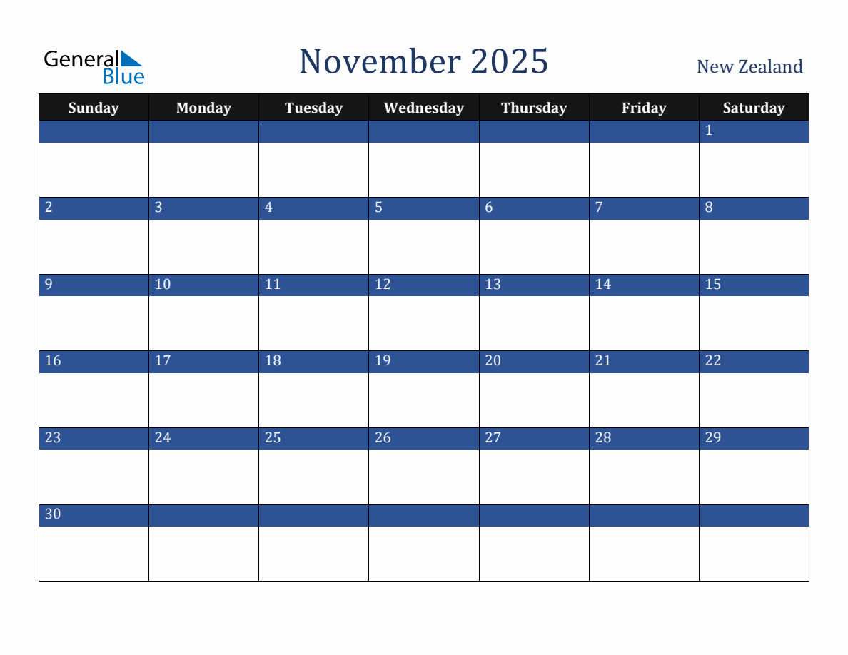 November 2025 New Zealand Holiday Calendar