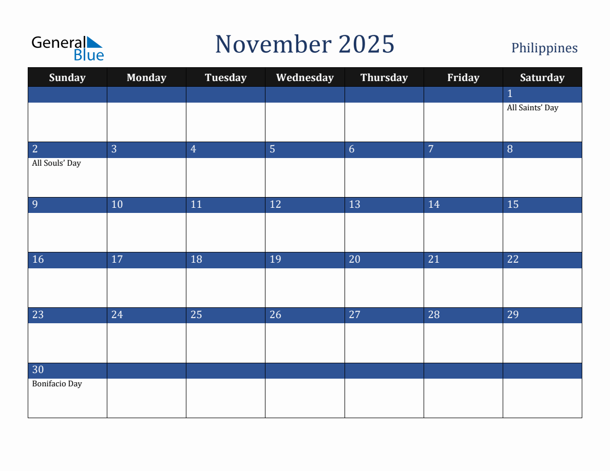 November 2025 Philippines Holiday Calendar