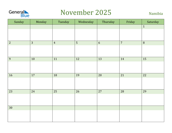 Namibia November 2025 Calendar with Holidays