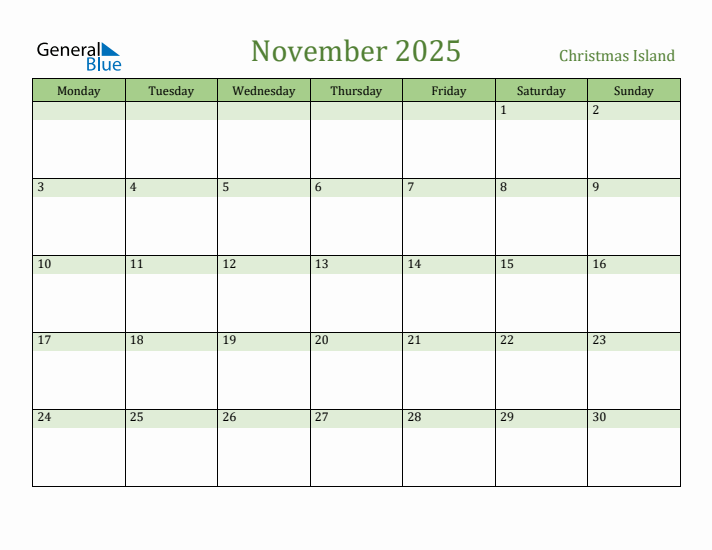 November 2025 Calendar with Christmas Island Holidays
