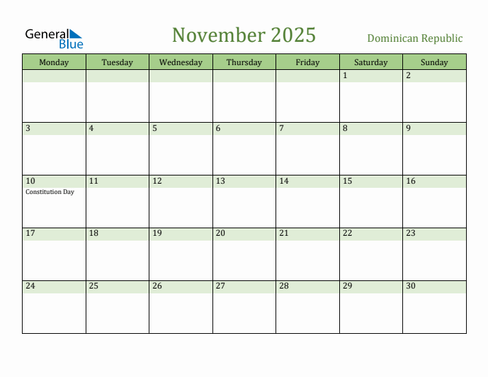 November 2025 Calendar with Dominican Republic Holidays