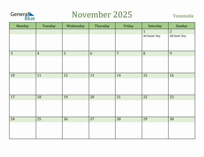 November 2025 Calendar with Venezuela Holidays