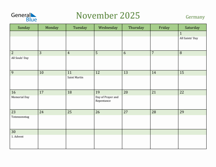November 2025 Calendar with Germany Holidays