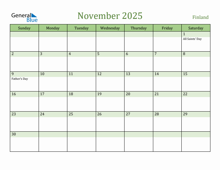 November 2025 Calendar with Finland Holidays