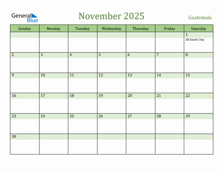 November 2025 Calendar with Guatemala Holidays