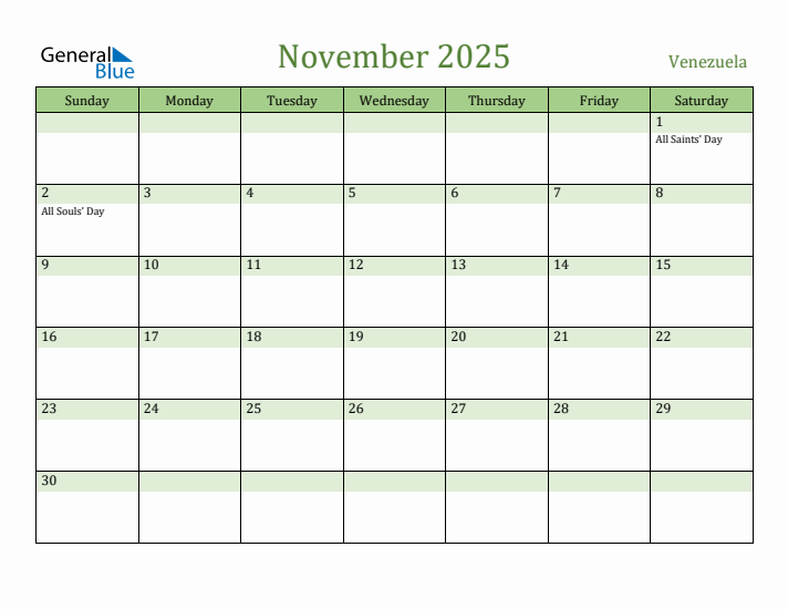 November 2025 Calendar with Venezuela Holidays
