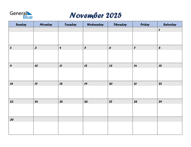 November 2025 Calendar Printable Pdf 