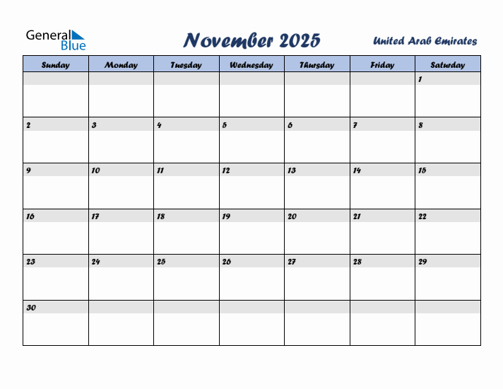 November 2025 Calendar with Holidays in United Arab Emirates