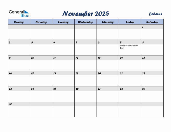 November 2025 Calendar with Holidays in Belarus