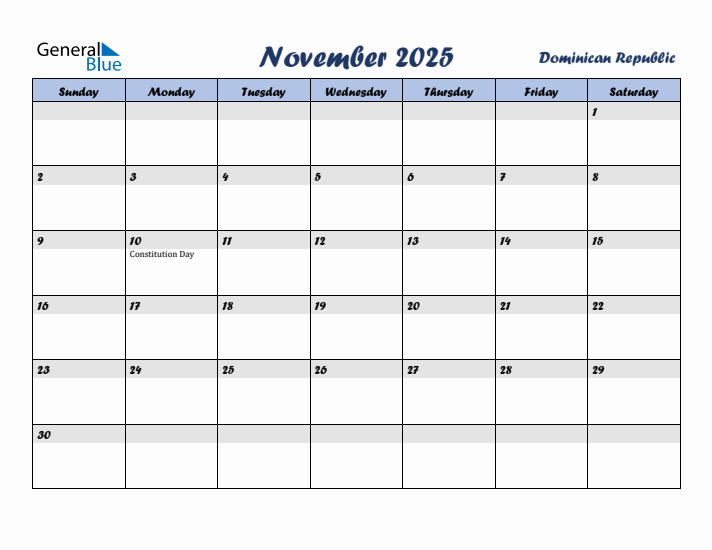 November 2025 Calendar with Holidays in Dominican Republic
