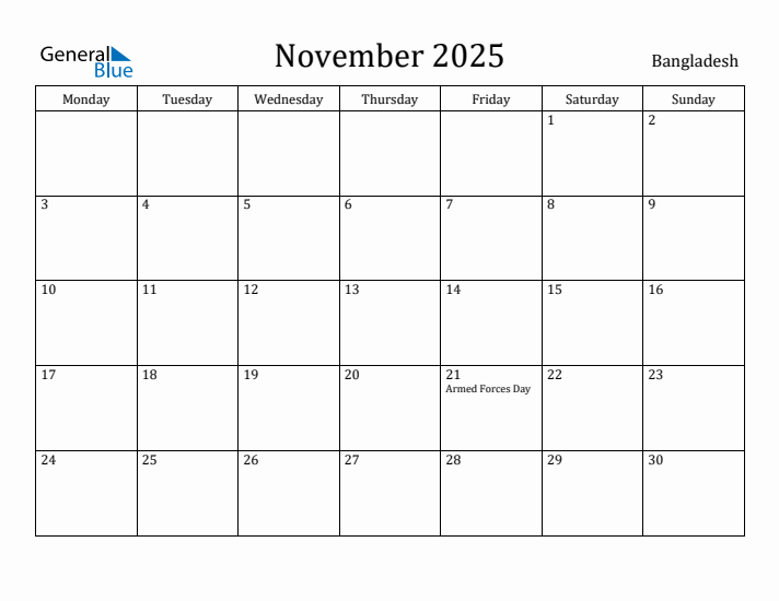 November 2025 Calendar Bangladesh