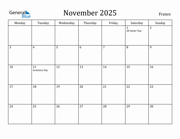 November 2025 Calendar France