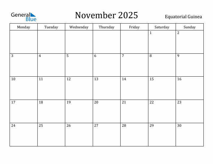 November 2025 Calendar Equatorial Guinea