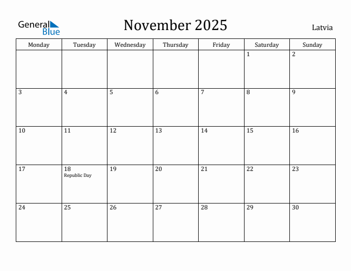 November 2025 Calendar Latvia