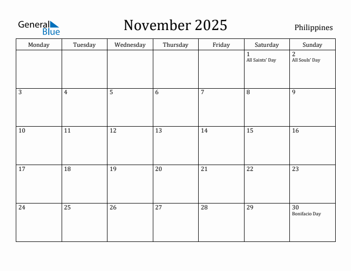 November 2025 Calendar Philippines