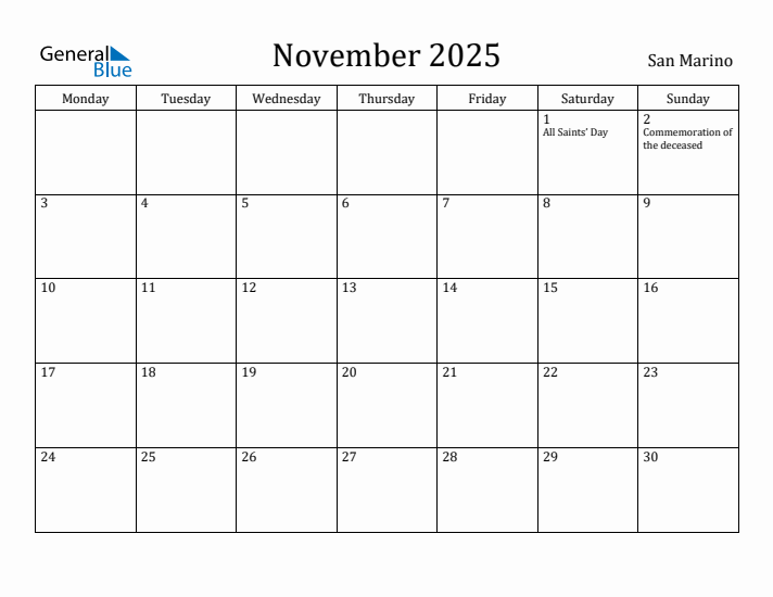 November 2025 Calendar San Marino