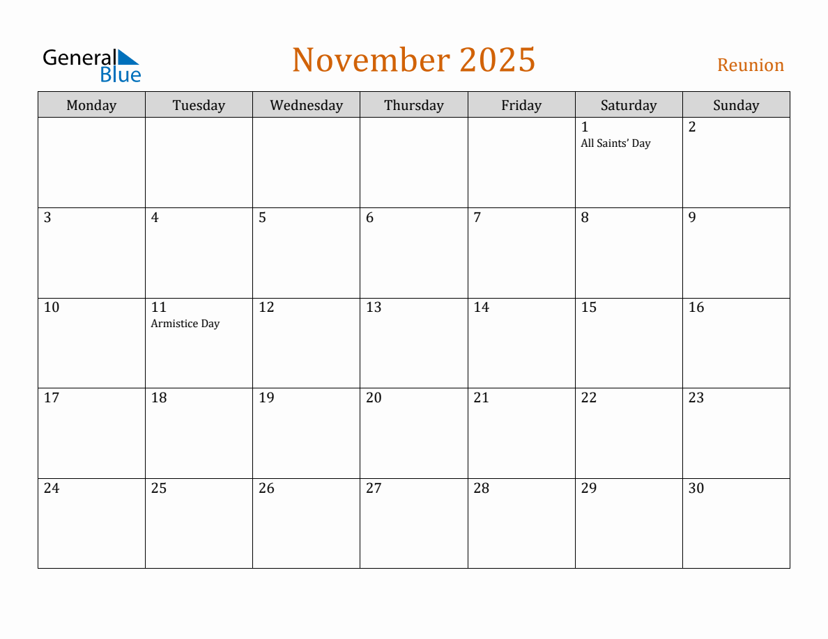 Free November 2025 Reunion Calendar