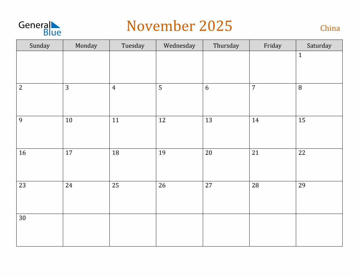 Free November 2025 China Calendar