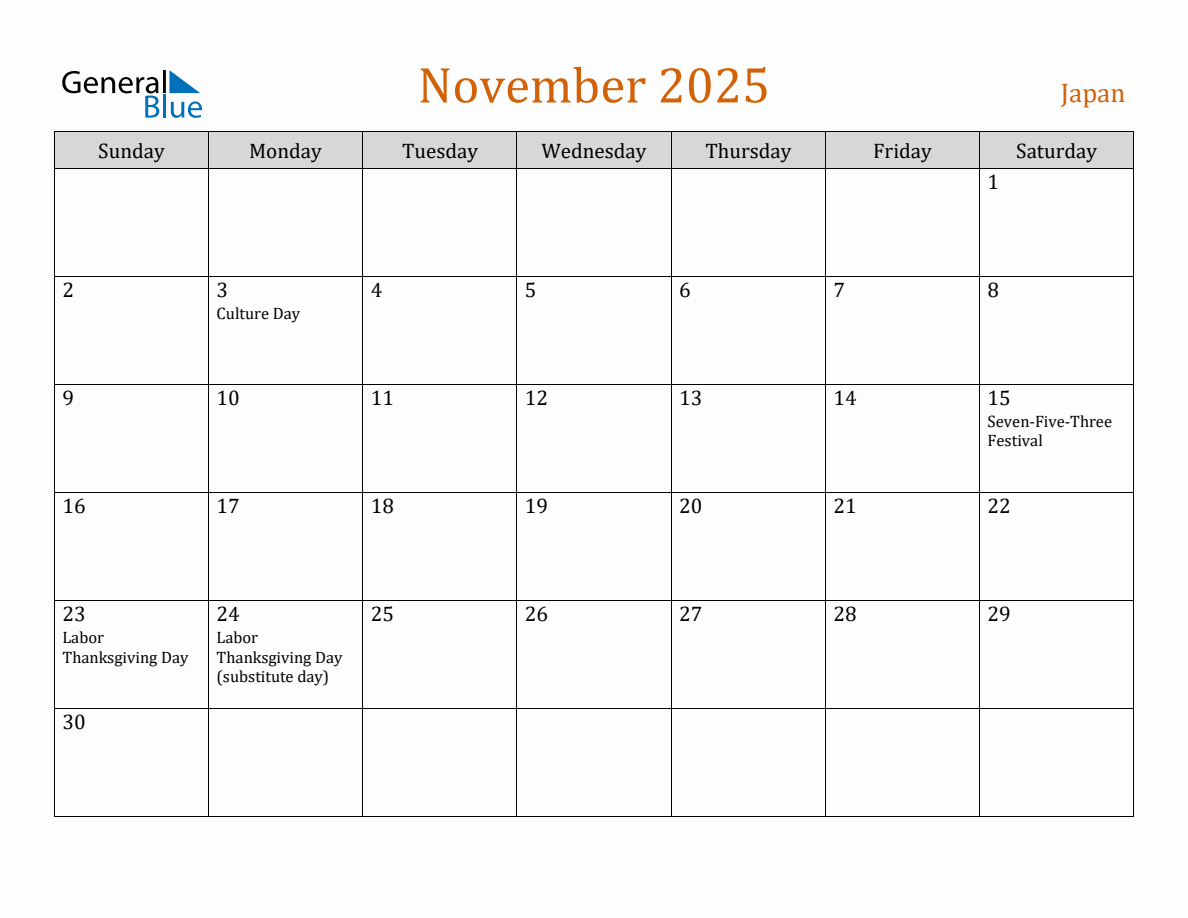 Free November 2025 Japan Calendar