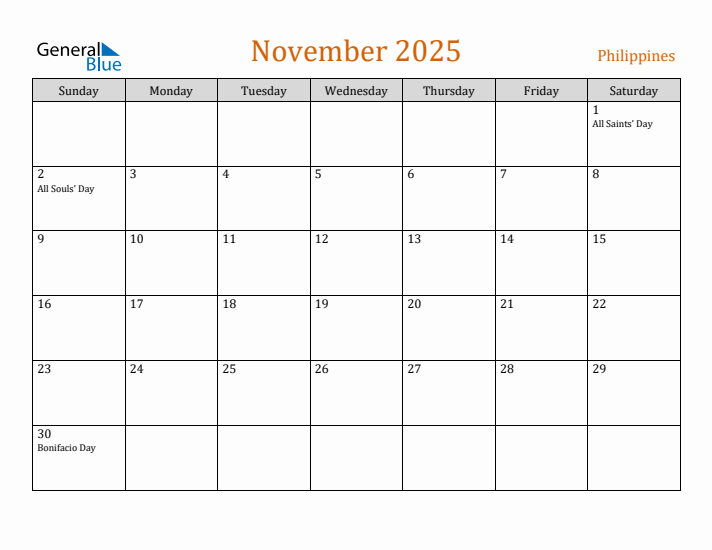 Free November 2025 Philippines Calendar