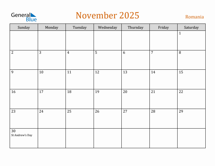 November 2025 Holiday Calendar with Sunday Start