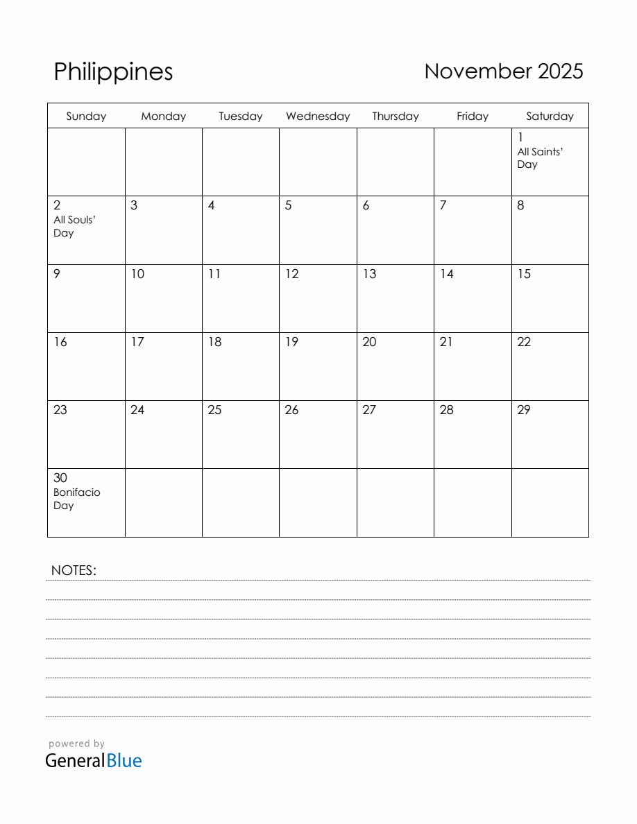 November 2025 Philippines Calendar with Holidays