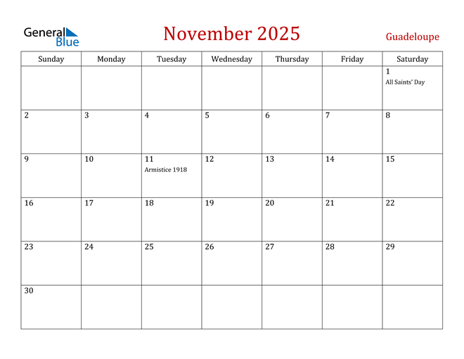 Guadeloupe November 2025 Calendar