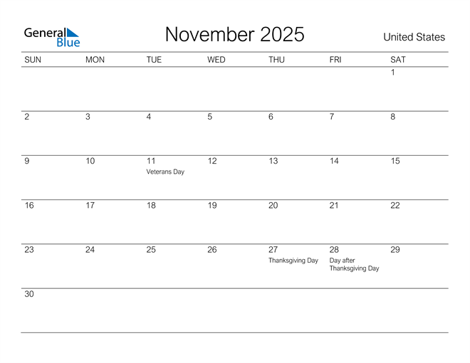 November 2025 Calendar Printable Pdf 
