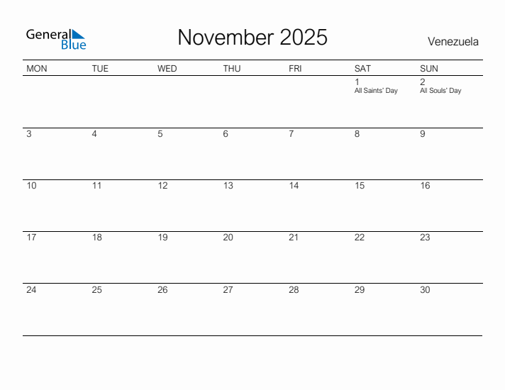 Printable November 2025 Calendar for Venezuela