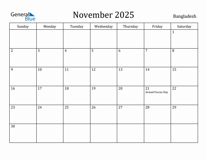 November 2025 Calendar Bangladesh