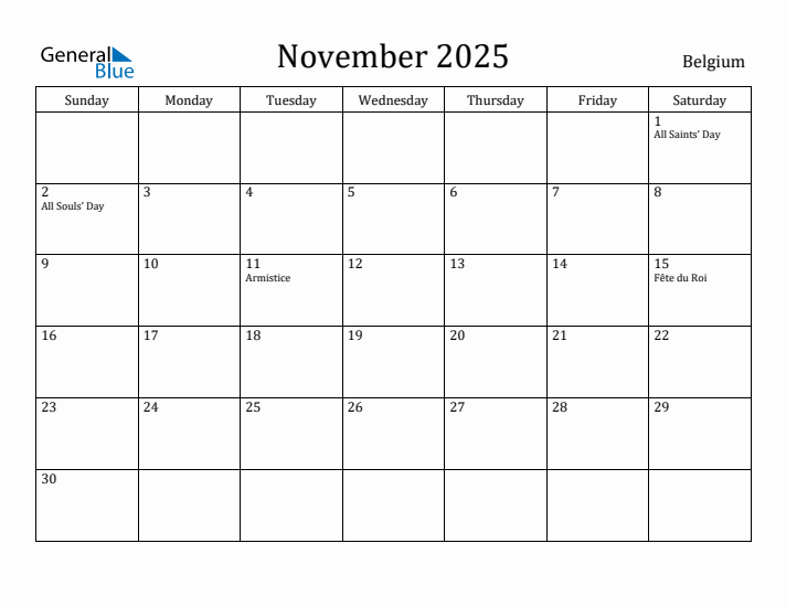 November 2025 Calendar Belgium