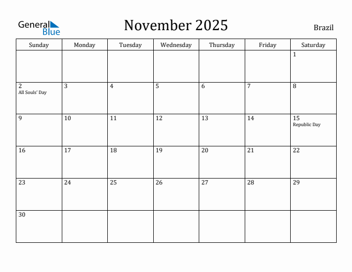 November 2025 Calendar Brazil