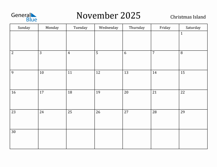 November 2025 Calendar Christmas Island