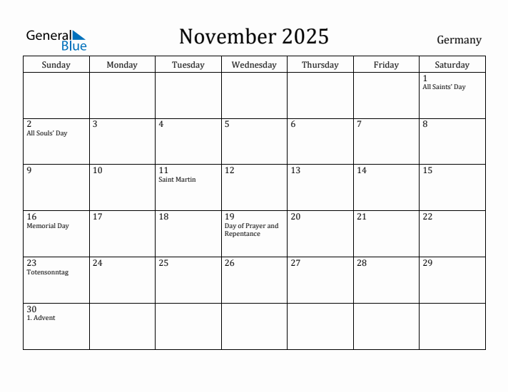 November 2025 Calendar Germany