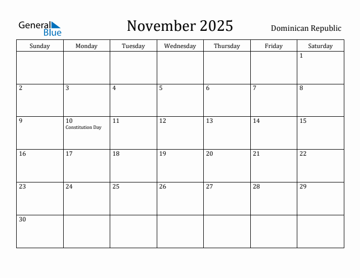 November 2025 Calendar Dominican Republic