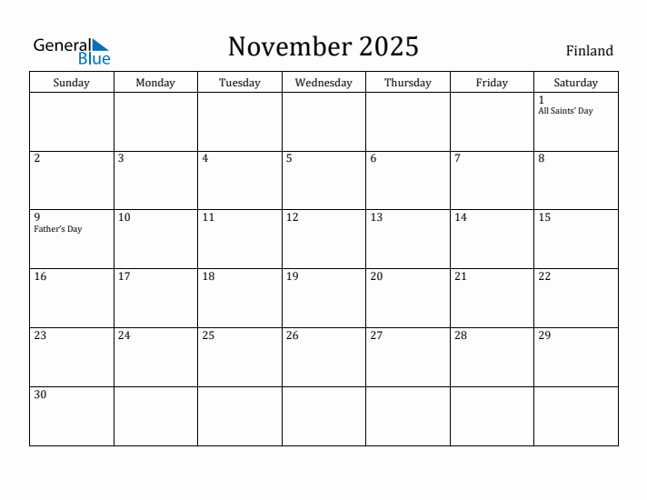 November 2025 Calendar Finland