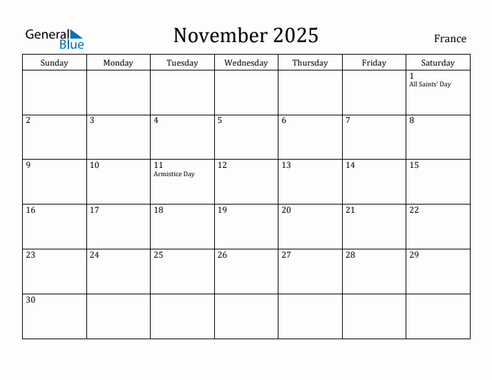 November 2025 Calendar France