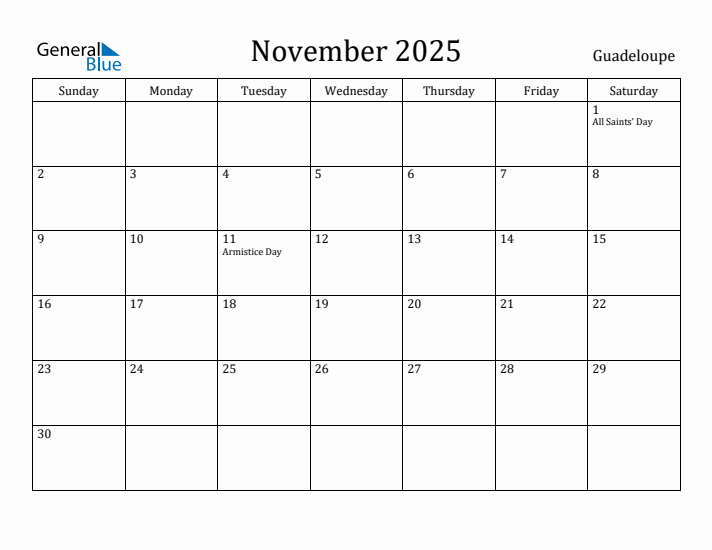 November 2025 Calendar Guadeloupe