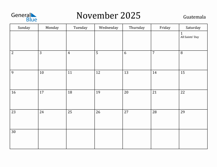November 2025 Calendar Guatemala