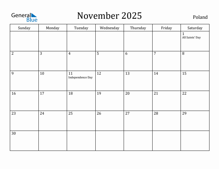 November 2025 Calendar Poland