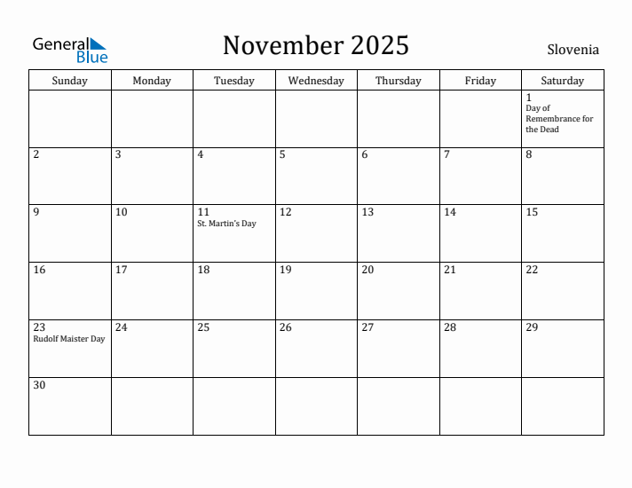 November 2025 Calendar Slovenia