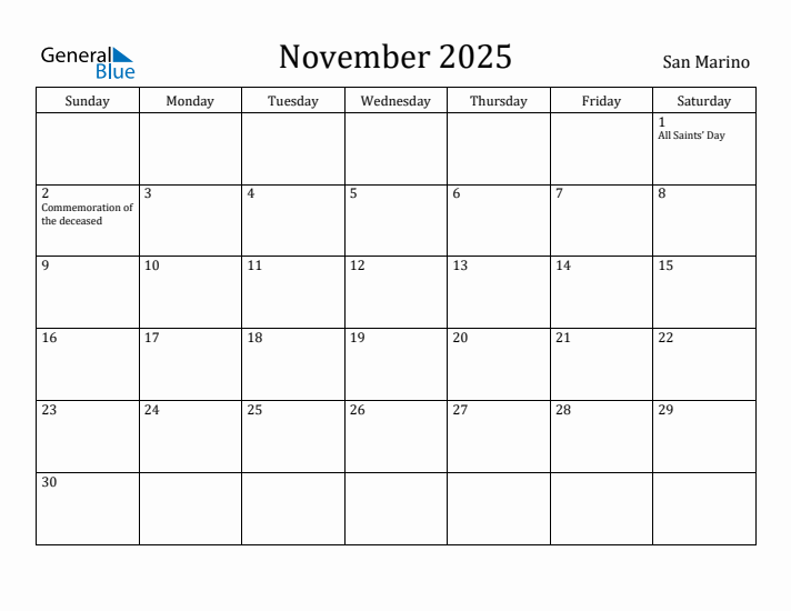 November 2025 Calendar San Marino