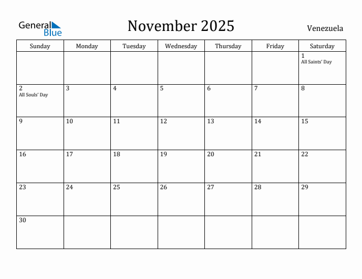 November 2025 Calendar Venezuela