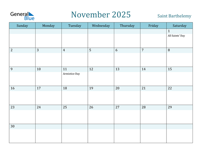 November 2025 Calendar with Holidays in PDF, Word, and Excel