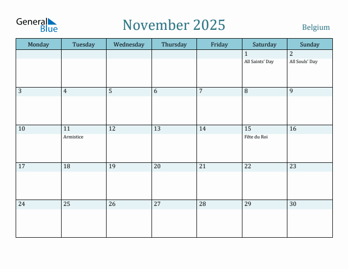 November 2025 Calendar with Holidays