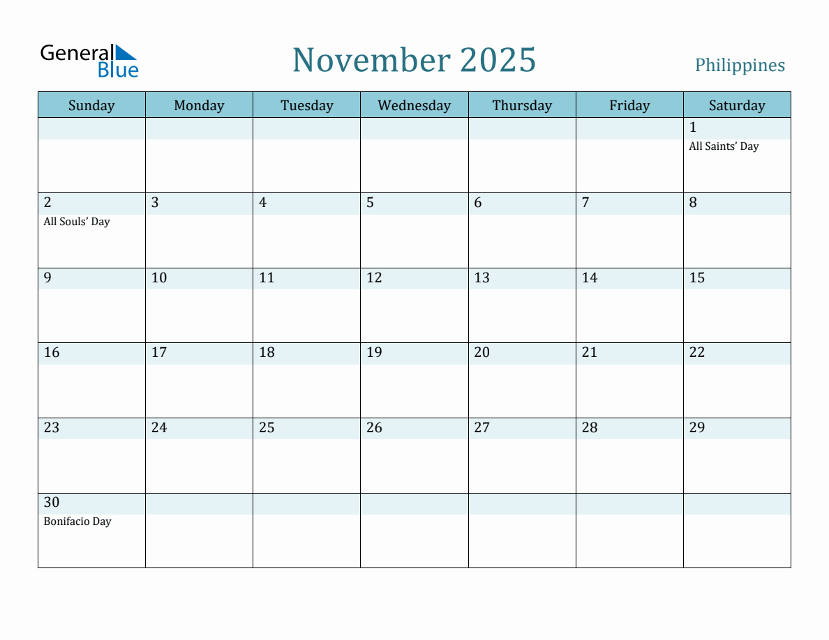 Philippines Holiday Calendar for November 2025