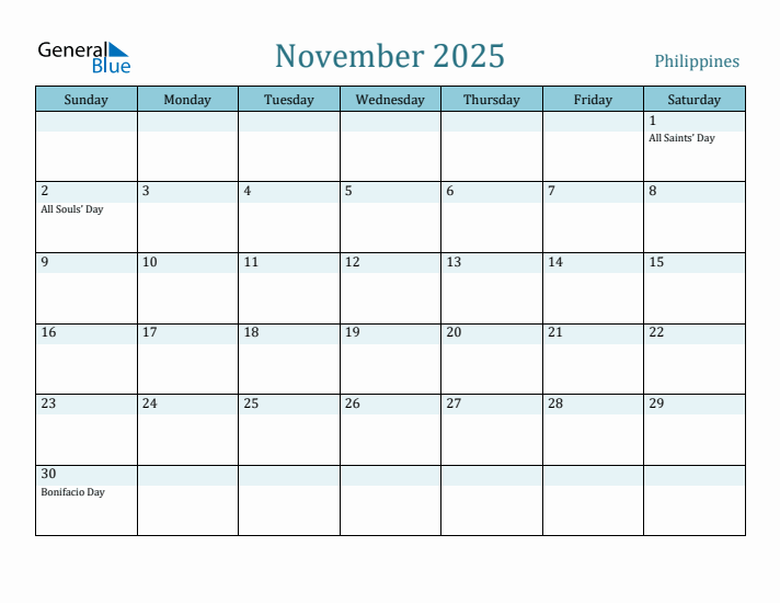 Philippines Holiday Calendar for November 2025