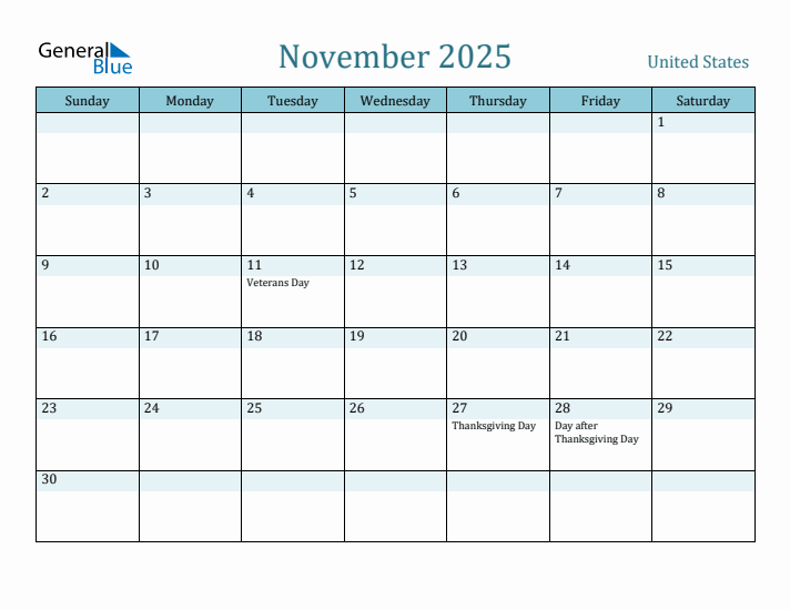 November 2025 Month Calendar 