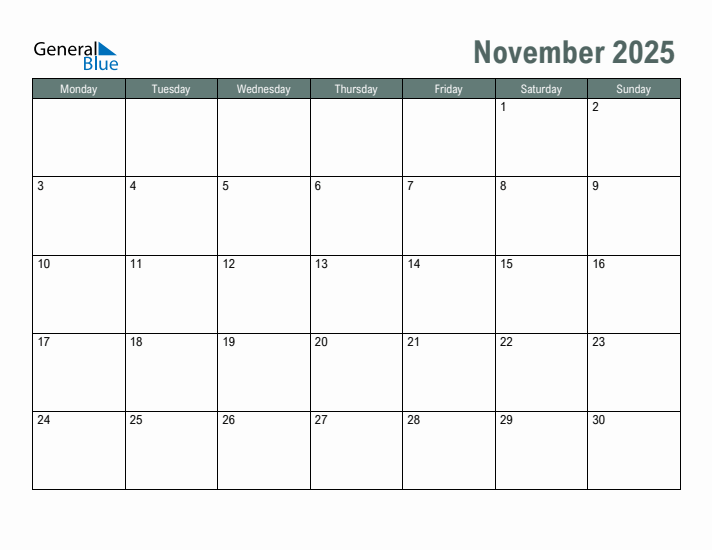 Free Printable November 2025 Calendar