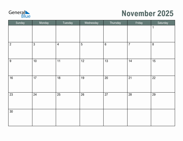 Free Printable November 2025 Calendar